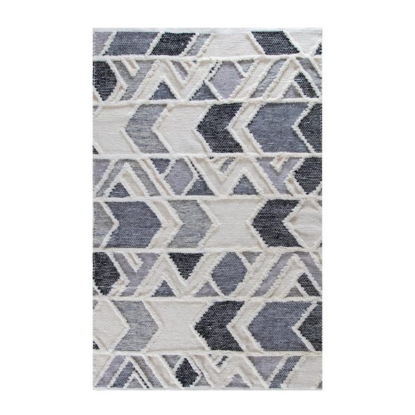 Anji Mountain Slings and Arrows Ivory Gray and Blue 5 ft. x 8 ft. Area Rug
