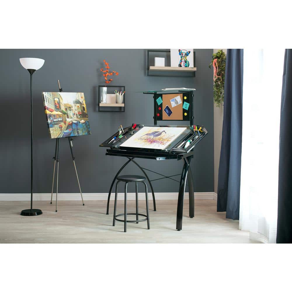 Futura Glass-Top Crafting Table with Drawer and Shelf