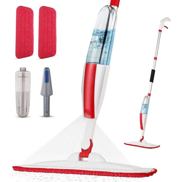 15.9 in. Floor Cleaning Wet Spray Mop with Bottle and 2 Microfiber Pads Home for Floor, Red (1-Pack)