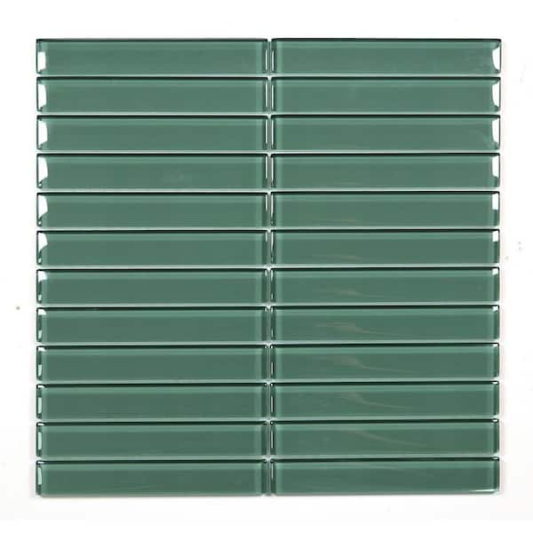 ABOLOS Flowing Green 12 in. x 12 in. Glossy Glass Mosaic Wall Tile (10 sq. ft./Case)