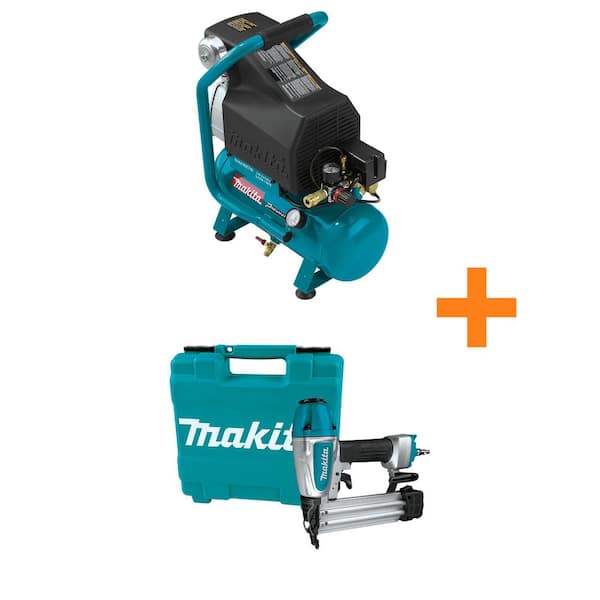 Makita 2.6 Gal. 2 HP Portable Electrical Hot Dog Air Compressor with Pneumatic 2 in. 18-Gauge Brad Nailer