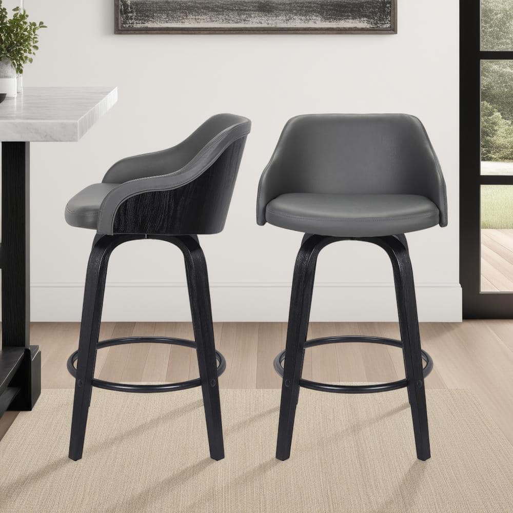 Mid Century Modern Swivel Bar Stool in Black and Gray