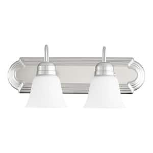 Traditional 18 in. W 2-Lights Satin Nickel Vanity Light with Faux Alabaster