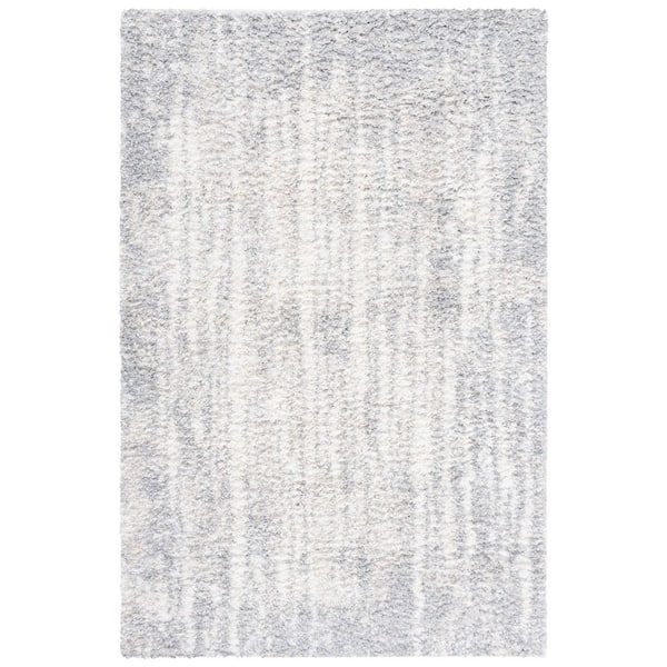 Berber Shag 8 ft. x 10 ft. Gray/Ivory Distressed Monochrome Area Rug