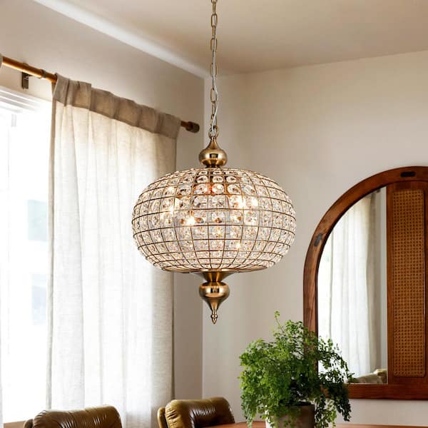 EDISLIVE Allenglade 4-Light 16 in. Unique Antique Bronze Globe Chandelier with Crystal Accents