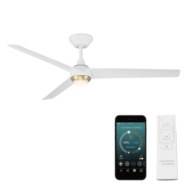 Pisce 54 in. Smart Indoor/Outdoor Soft Brass/Matte White Standard Ceiling Fan Selectable CCT Integrated LED Plus Remote