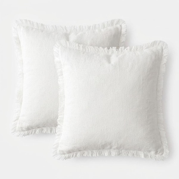 White Tassels 18 in. x 18 in. Throw Pillow Cover Set of 2