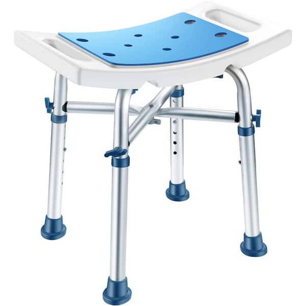 Shower Chair 17.3 in. W Freestanding Non-Slip Padded Seat, Drain Holes Bath Stool in Blue