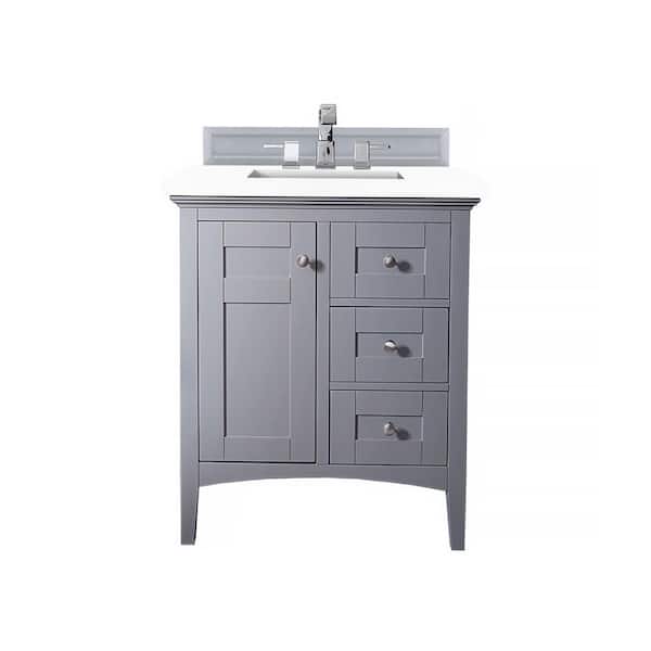 James Martin Vanities Palisades 30.0 in. W x 23.5 in. D x 35.3 in. H Bathroom Vanity in Silver Gray with White Zeus Quartz Top