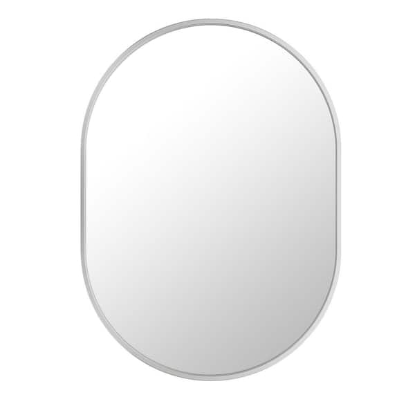 24 in. W x 48 in. H Oval Aluminum Alloy Framed and Tempered Glass Wall Decor Bathroom Vanity Mirror in Brushed Silver