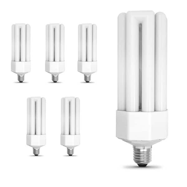 65-Watt Equivalent Quad Tube PL E26 Base with Mogul Base Adapter Non-Dimmable LED Light Bulb, Daylight 6500K (6-Pack)
