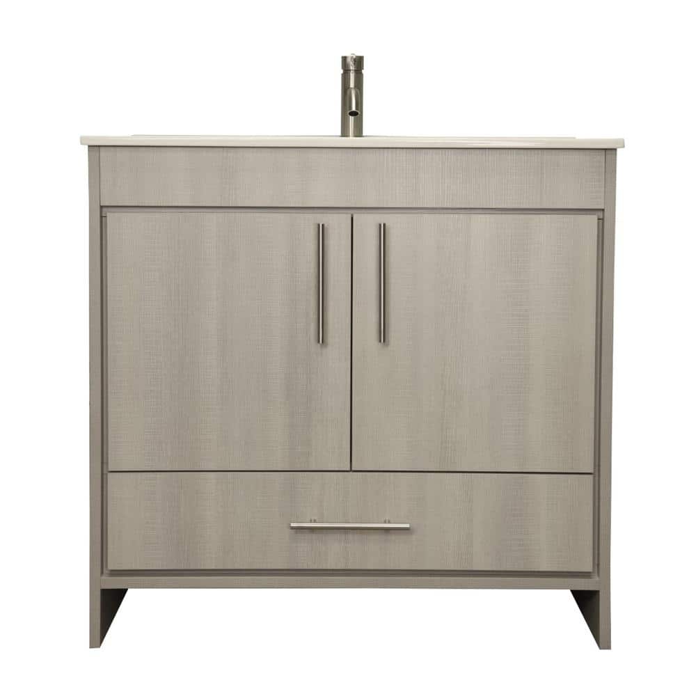 Pacific 36 in. x 18 in. D Bath Vanity in Weathered Gray with Ceramic Vanity Top in White with White Basin price history on PriceWatchPro