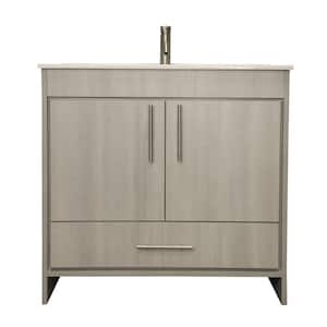 Pacific 36 in. x 18 in. D Bath Vanity in Weathered Gray with Ceramic Vanity Top in White with White Basin