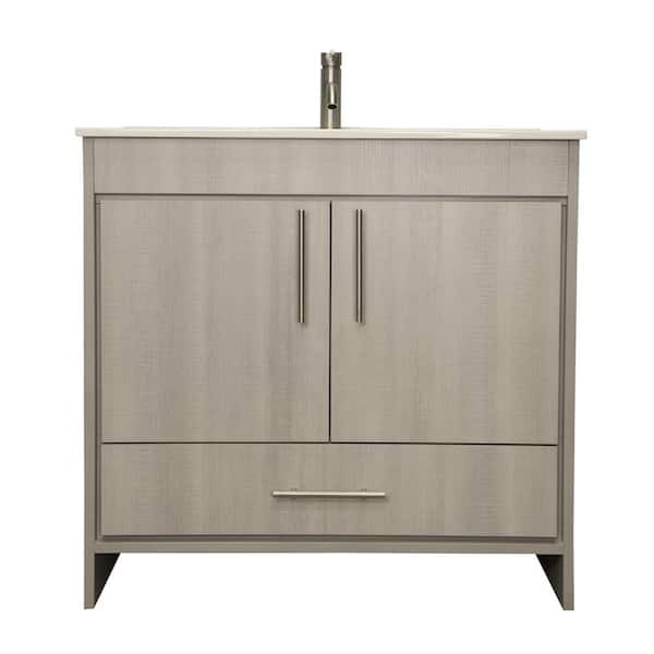 VOLPA USA AMERICAN CRAFTED VANITIES Pacific 36 in. x 18 in. D Bath Vanity in Weathered Gray with Ceramic Vanity Top in White with White Basin