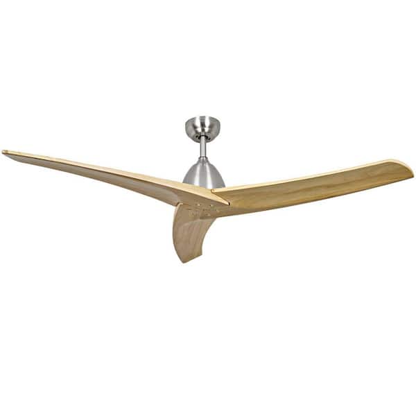 BeamBox 60 in. Brown Wood Ceiling Fan Without Light, Brushed Nickel Farmhouse Flush Mount w/ Remote Control, 6-Speed Reversible