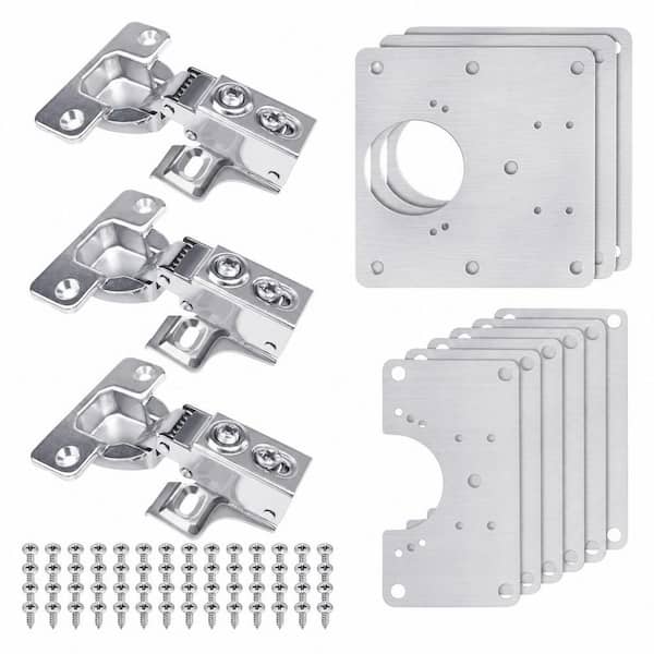 3-Piece Cabinet Door Hinges, Cabinet Hinge Repair Plate Kit, Hinge Repair Plates for All Home Cabinets