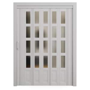 38 in. x 78.75 in. White 4-Lite Imitation Frosted Glass Acrylic Vinyl Accordion Door with Hardware