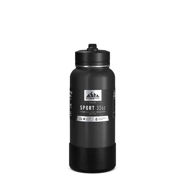 HYDRAPEAK Sport Boot 32 oz. Black Triple Insulated Stainless Steel Water Bottle with Straw Lid and Protective Boot