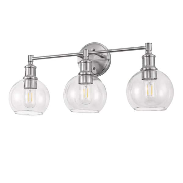 Emeritpro 24 in. 3-Light Brushed Nickel Vanity Light with Clear Glass Globe Shades Perfect for Vanity Powder Room Dressing Room