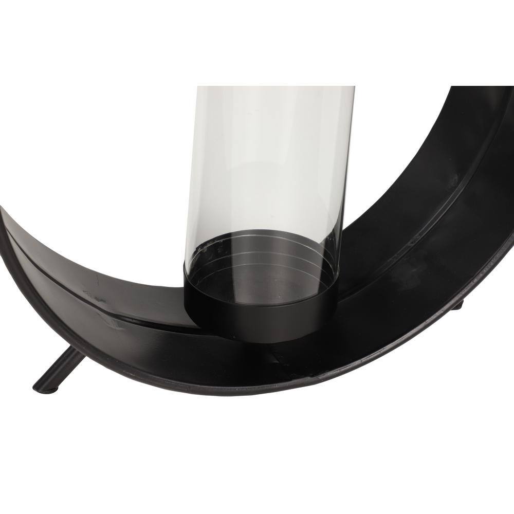 Industrial Black Iron Circular Candle Holders with Glass, Set of 2