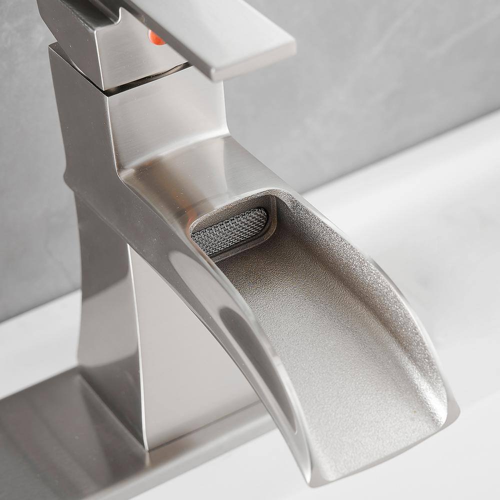 Brushed Nickel Single Handle Waterfall Bathroom Faucet with Deckplate
