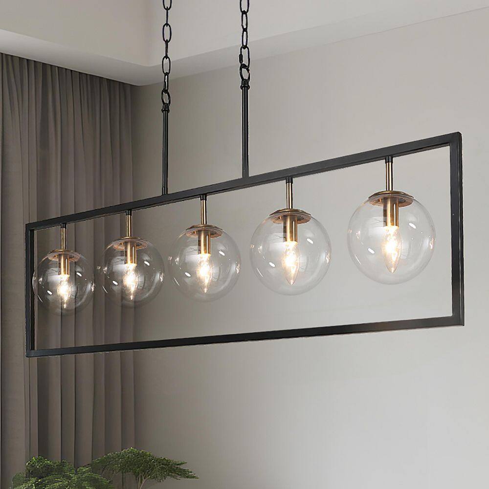 5-Light Black and Brass Linear Chandelier with Clear Glass Shades price history on PriceWatchPro