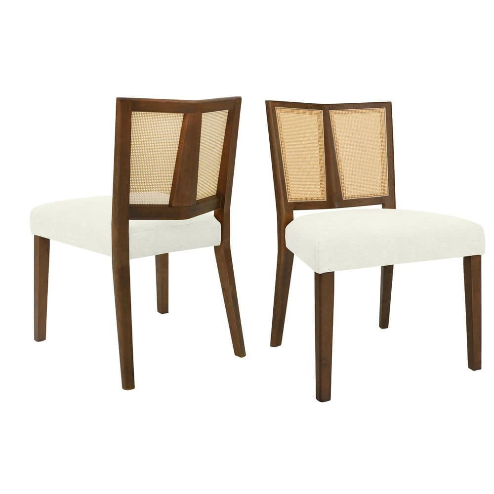 Walnut and Beige High Back Cane Wood Side Chair