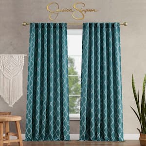 Lynee Textured 52 in. W x 96 in. L Polyester Blackout Back-Tab Tiebacks Curtain in Teal (2-Panels)