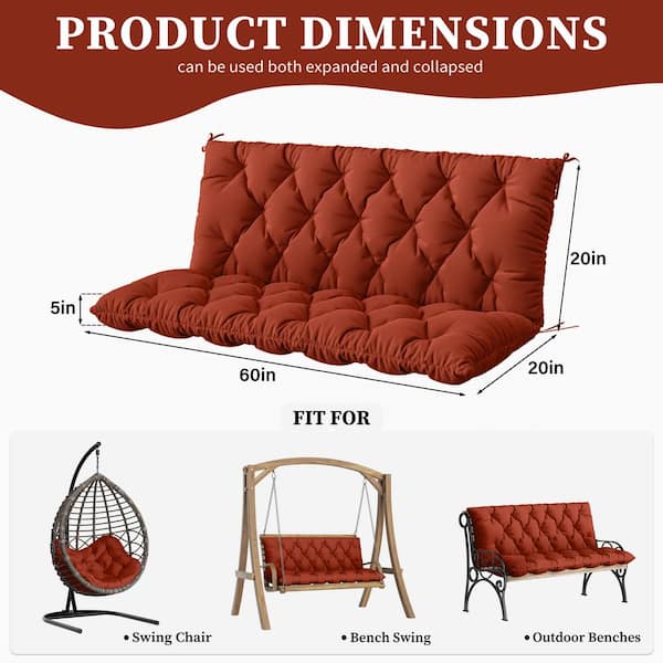 60 in. x 40 in. 2-3 Seater Patio Contoured Replacement Bench Cushion Outdoor Porch Swing Cushion Cushion Terra
