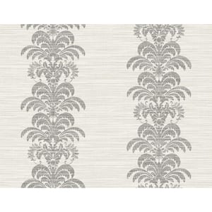 Luxe Retreat Charcoal Palm Frond Stripe Stringcloth 27 in. x 27 ft. Unpasted Wallpaper
