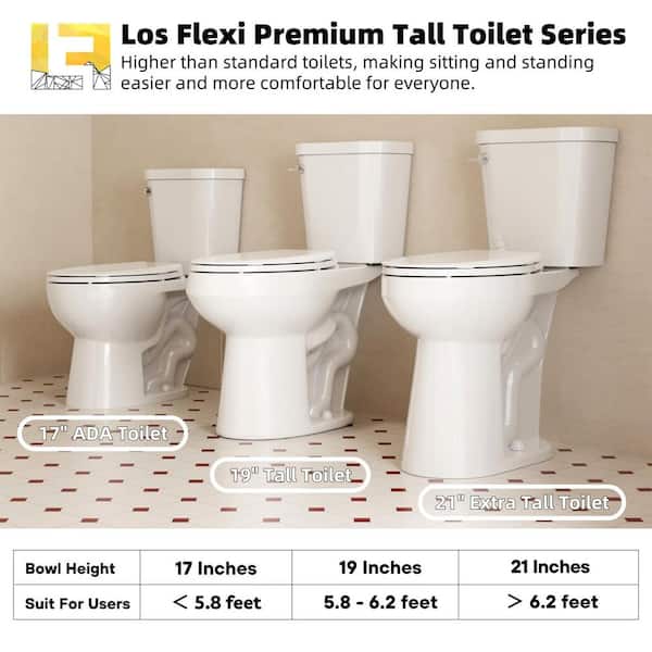 Tall Toilets for Seniors 21 in. Elongated White Ceramic Extra High Toilet, 2-Piece 1.28 GPF Single Flush 12 in. Rough-In