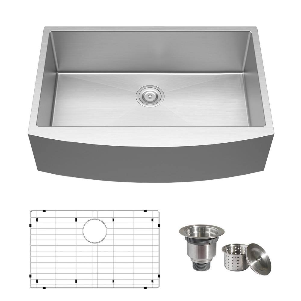 Main 30 in. Farmhouse/Apron-Front Single Bowl 16 Gauge Stainless Steel Kitc