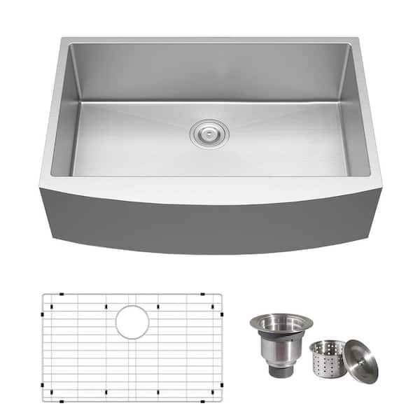 Unbranded Main 30 in. Farmhouse/Apron-Front Single Bowl 16 Gauge Stainless Steel Kitchen Sink Dish Grid, Strainer, Drain Cover
