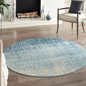 Passion Navy/Light Blue 4 ft. x 4 ft. Abstract Geometric Contemporary Round Area Rug
