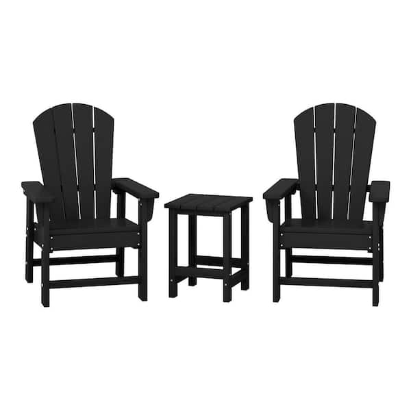 Children's Laguna 3-Piece Square Plastic Top Black Kids Adirondack Chair with Side Table Patio Conversation Set