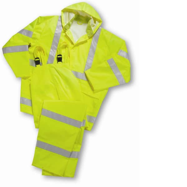 West Chester Protective Gear Men's Medium High Visibility Yellow Poly-Oxford Waterproof 3-Piece Rain Suit ANSI Class III