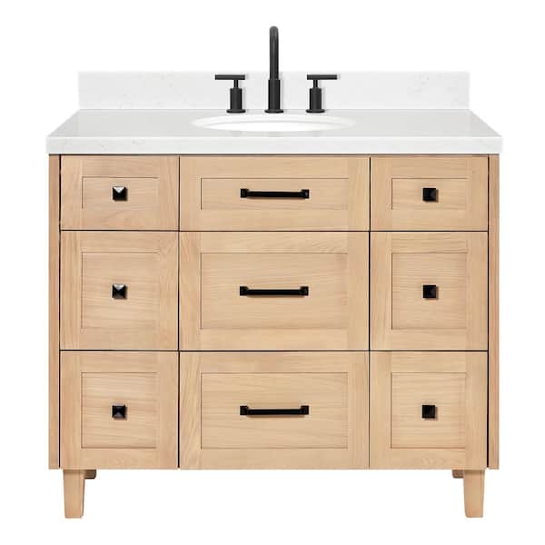 Monroe 42 in. Single Sink Freestanding Bathroom Vanity in Oak with Carrara White Quartz Top
