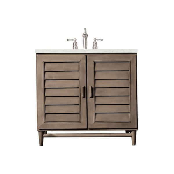 James Martin Vanities Portland 36.0 in. W x 23.5 in. D x 34.3 in. H Single Bathroom Vanity Whitewashed Walnut and Lime Delight Quartz Top