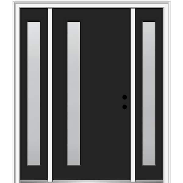 64.5 in. x 81.75 in. Viola Left-Hand Inswing 1-Lite Frosted Modern Painted Steel Prehung Front Door with Sidelites