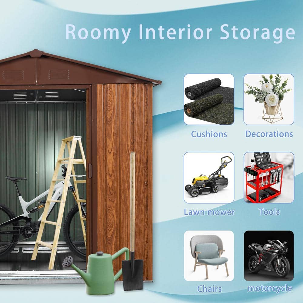 6 ft x 6 ft Brown Metal Storage Shed with Window