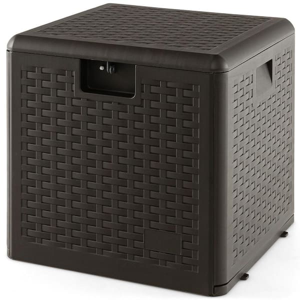 WELLFOR 31 Gal. Dark Brown HDPE Deck Box with with Lockable Lid