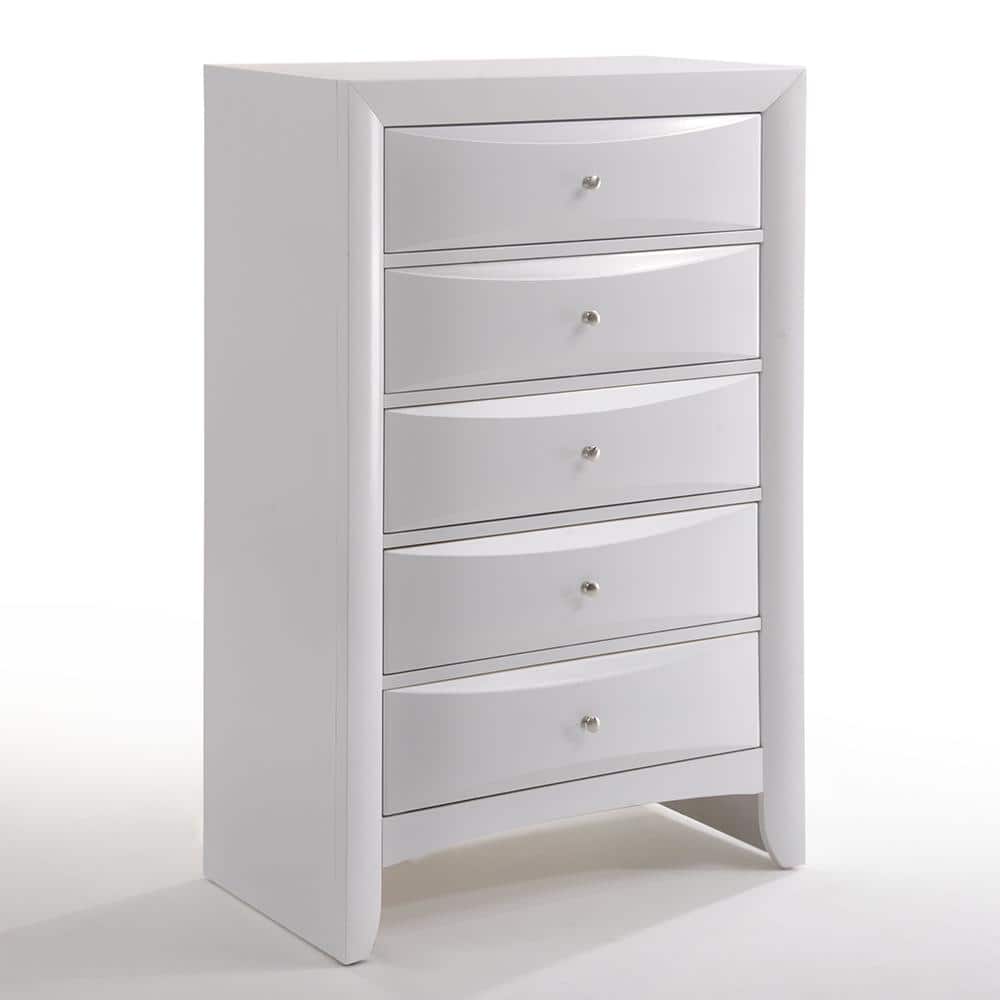 White Vertical 5-Drawer Wood Chest with Dovetail Design