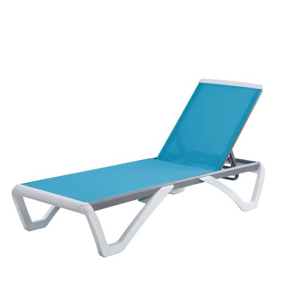 KOZYARD Alan Full Flat Patio Reclining Adjustable Chaise Lounge with Aqua Color Seat