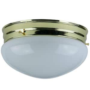 8 in. 2-Light Polished Brass Mushroom Style Dome Flush Mount with White Glass Shade