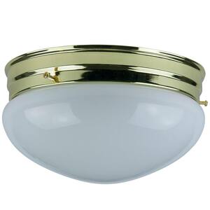 8 in. 2-Light Polished Brass Mushroom Style Dome Ceiling Flush Mount with White Glass Shade
