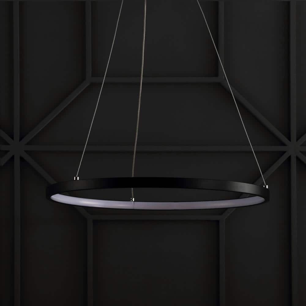 Matte Black Modern LED Drum Pendant Light - 15.75" Diameter