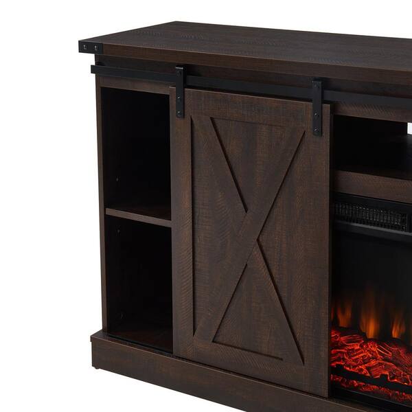 Boyel Living 54 In Freestanding Wooden Storage Electric Fireplace Tv Stand Expresso With Sliding Barn Door Fits Tvs Up To 65 Cew Cytvs08 Exp Sliding Barn Door Fits Tvs, Electric Fireplace Tv Stand With Sliding Barn Doors