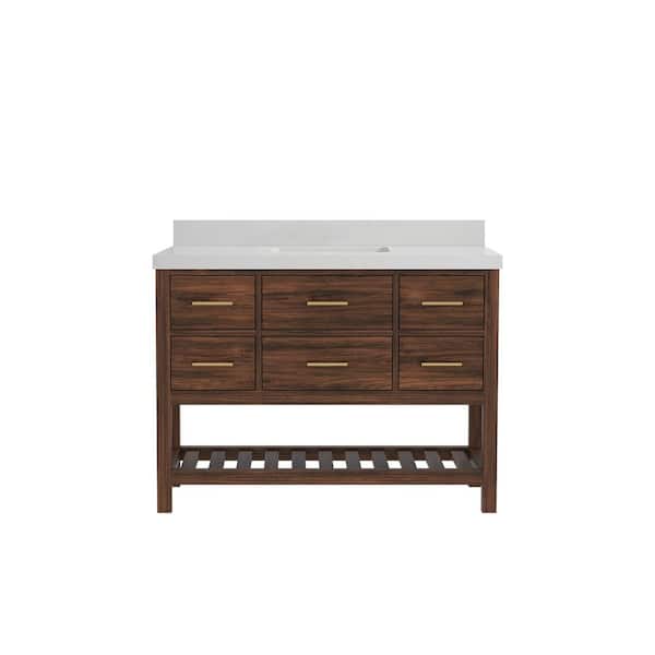 Willow Collections Parket Teak 48 in. W x 22 in. D x 36 in. H Single Sink Bath Vanity in Dark Walnut with Carrara Quartz Top