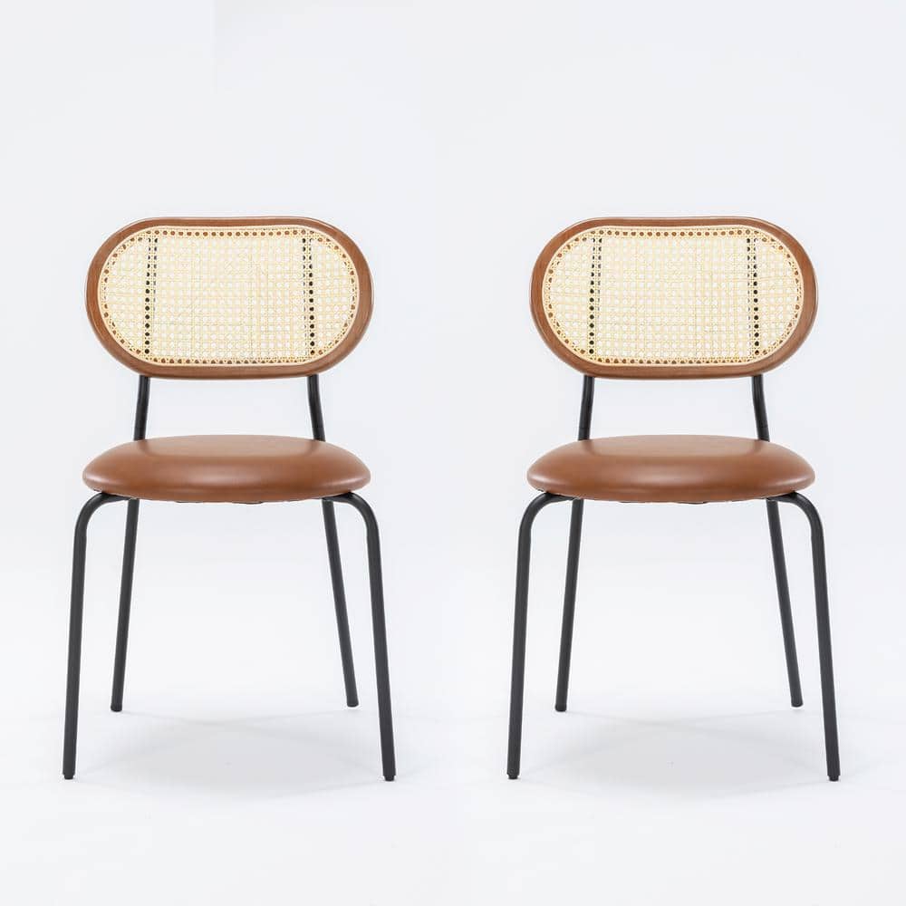 LUE BONA 18 in. Red Brown Metal Frame Low Back Rattan Dining Chairs ...