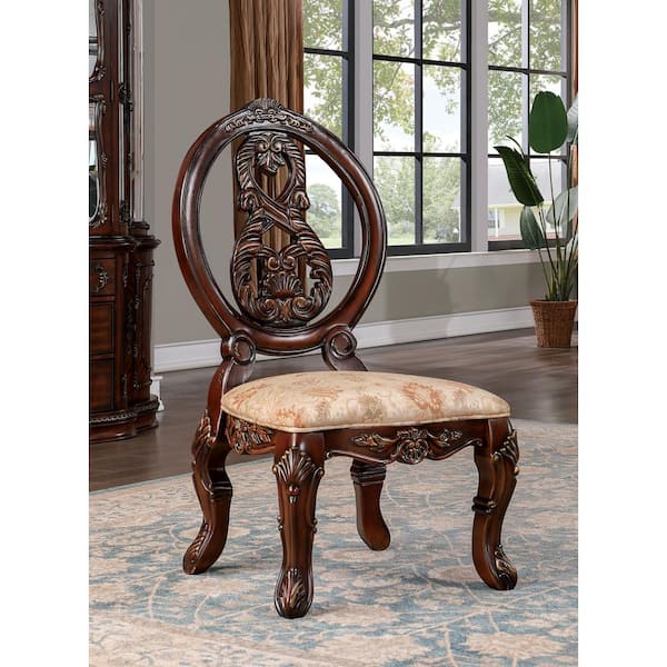 Caprock Traditional Brown Cherry and Tan Fabric Dining Chairs (Set of 2)